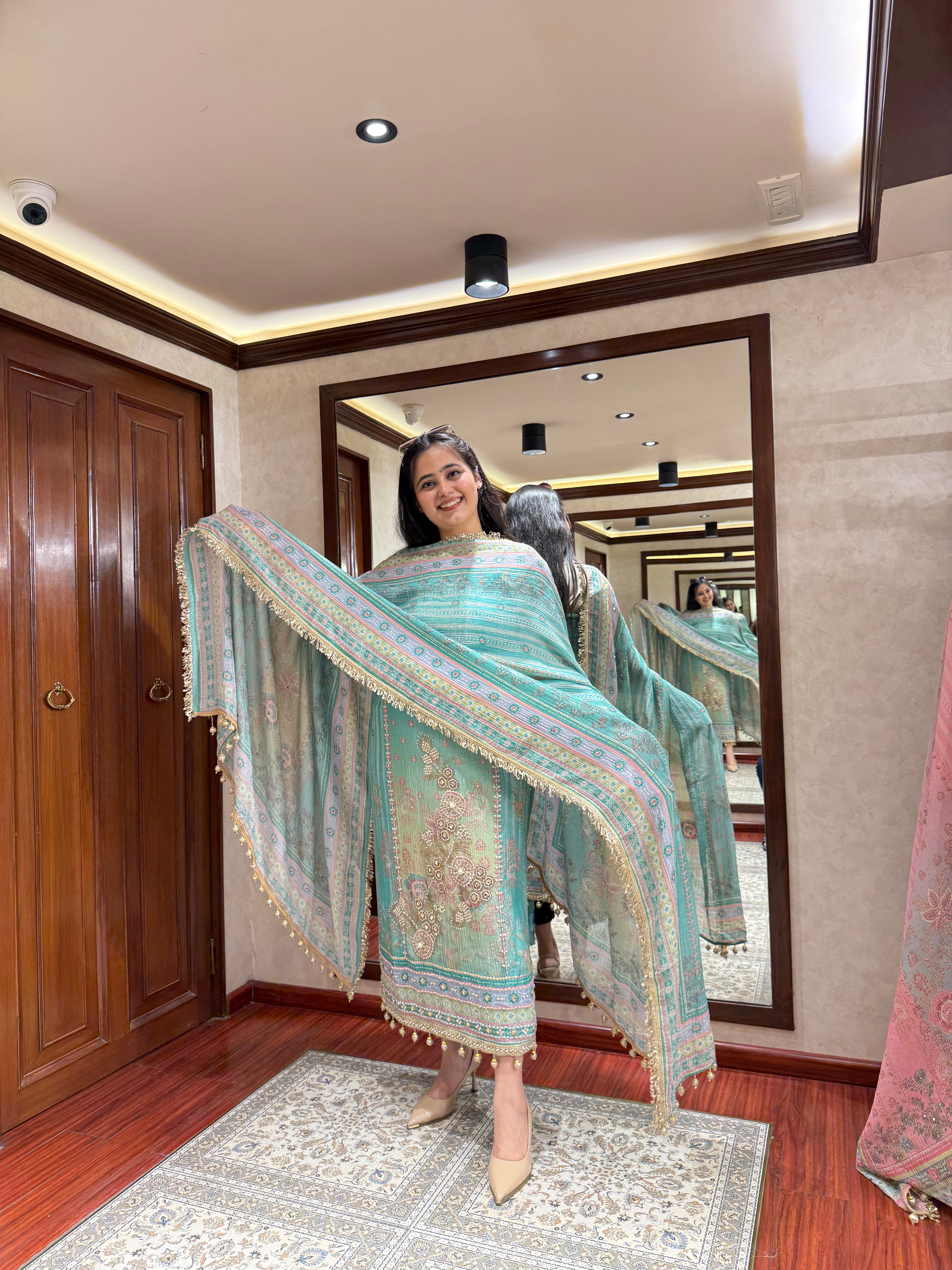 Pastel Crushed Tissue Fabric ( Unsitched) - Sea Green