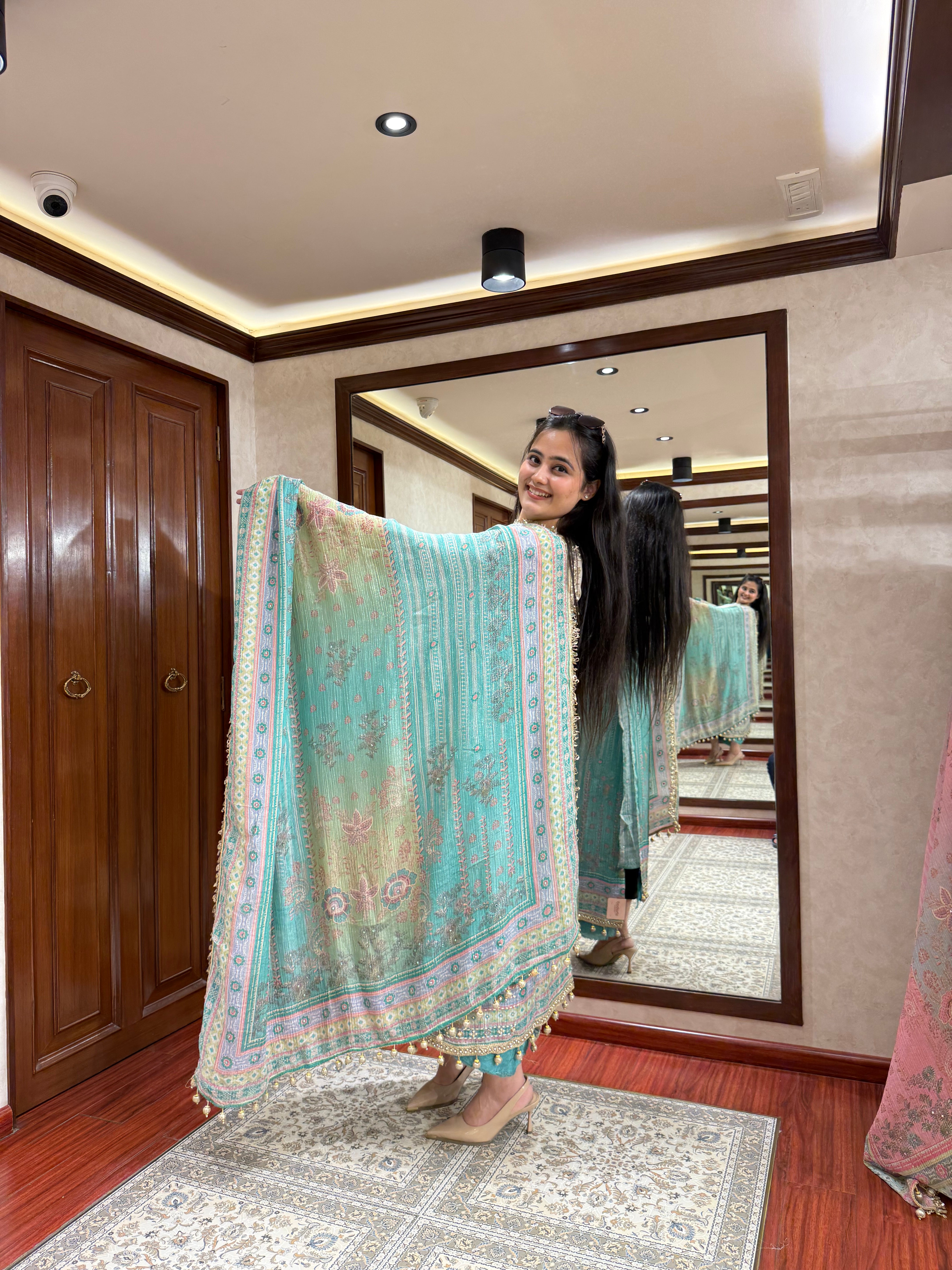 Pastel Crushed Tissue Fabric ( Unsitched) - Sea Green