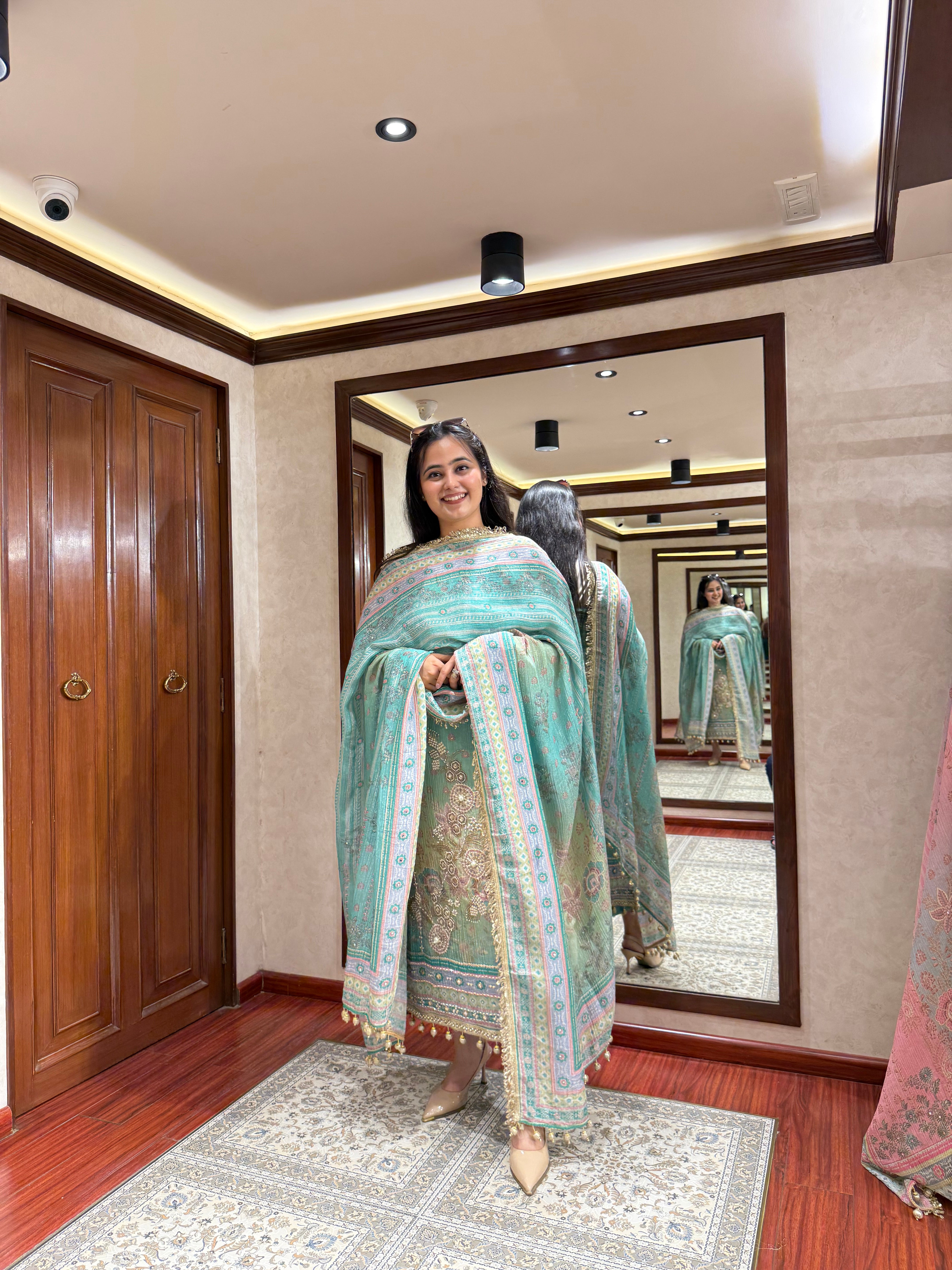 Pastel Crushed Tissue Fabric ( Unsitched) - Sea Green