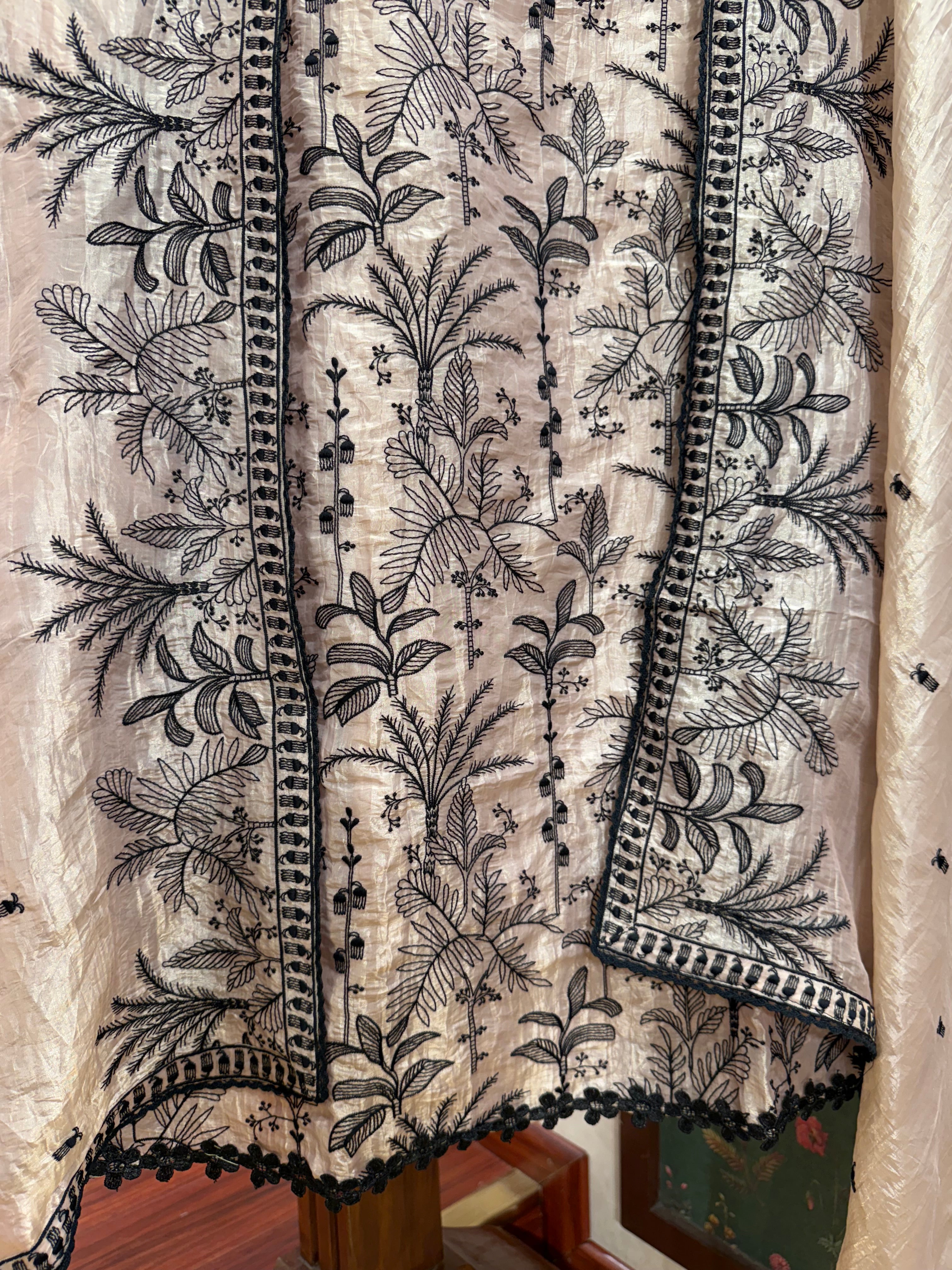 Beige Suit with Black Thread Embroidery