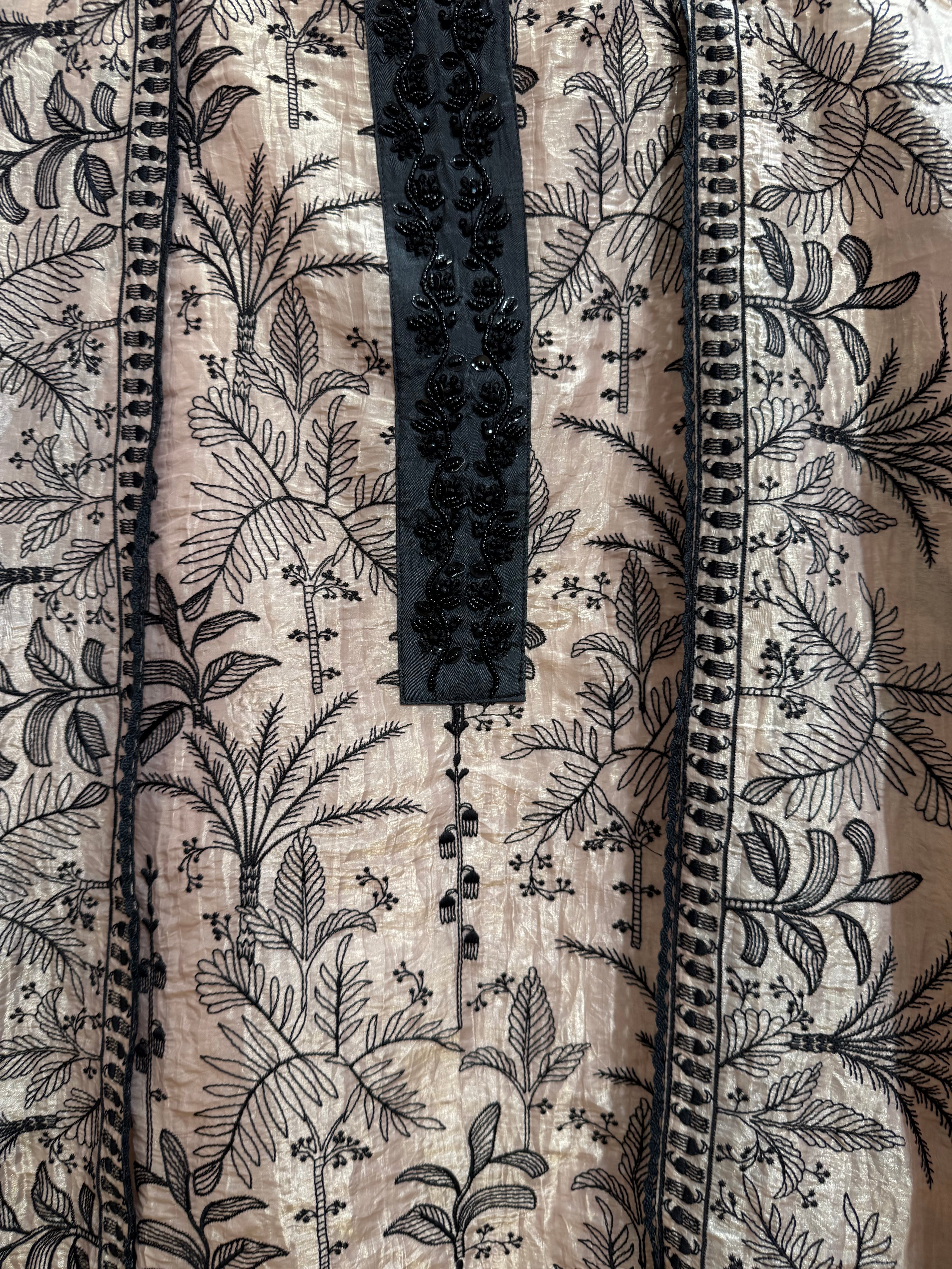 Beige Suit with Black Thread Embroidery