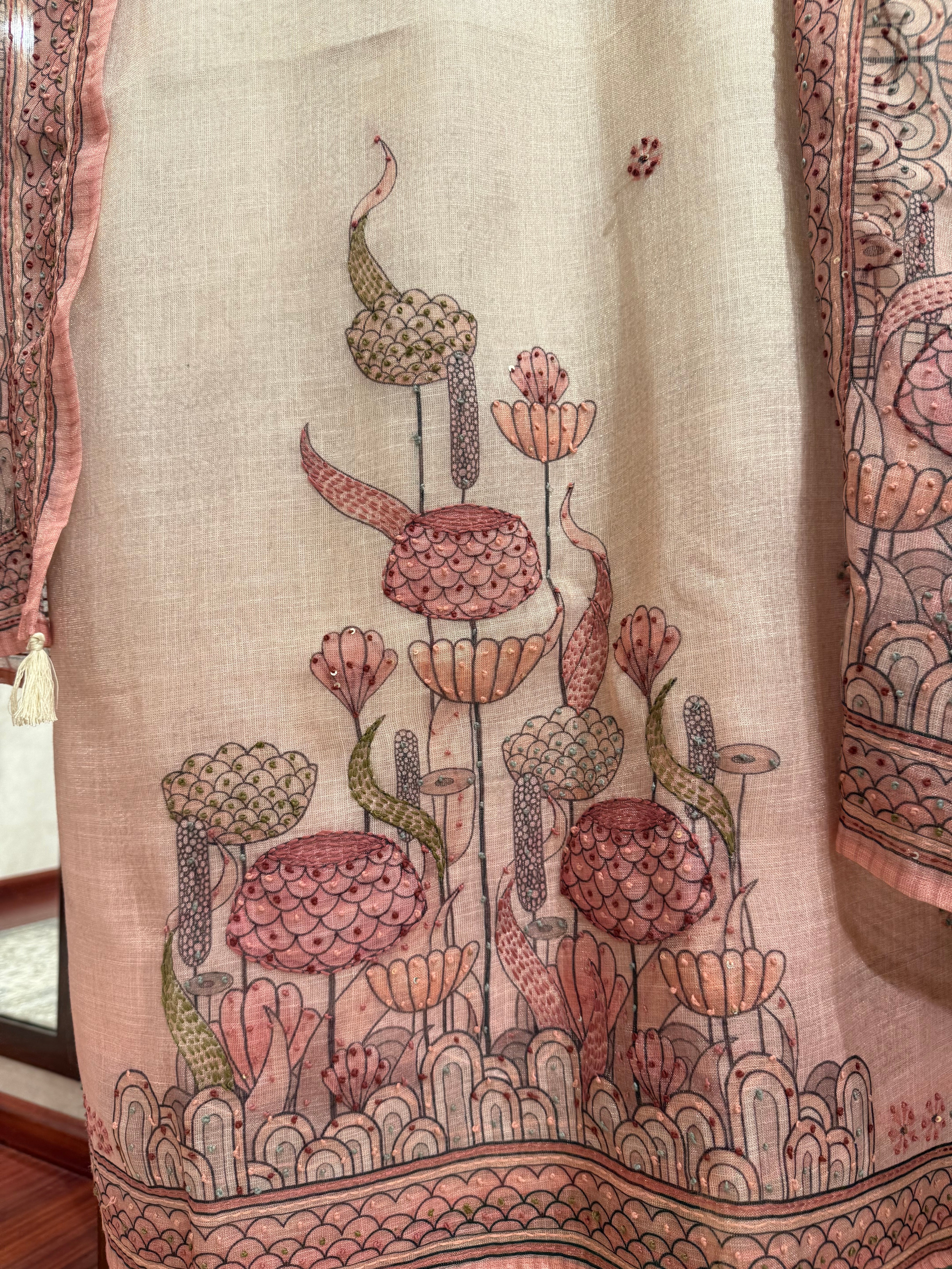 Cotton-Tissue Pink Fabric (Unstiched)